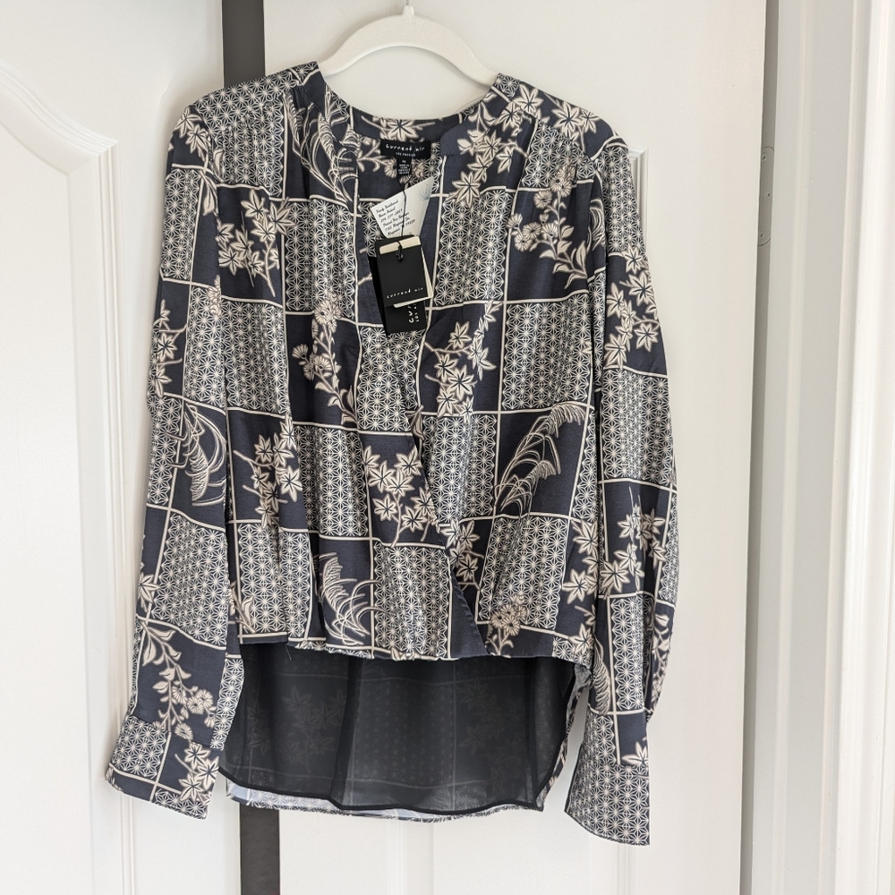 Current Air silky high low blouse, size M NWT.  Beautiful dark grey dusty navy